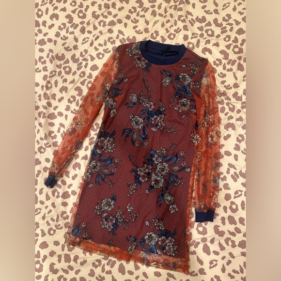 BeBop Dresses & Skirts - Long sleeve mesh burgundy and navy dress